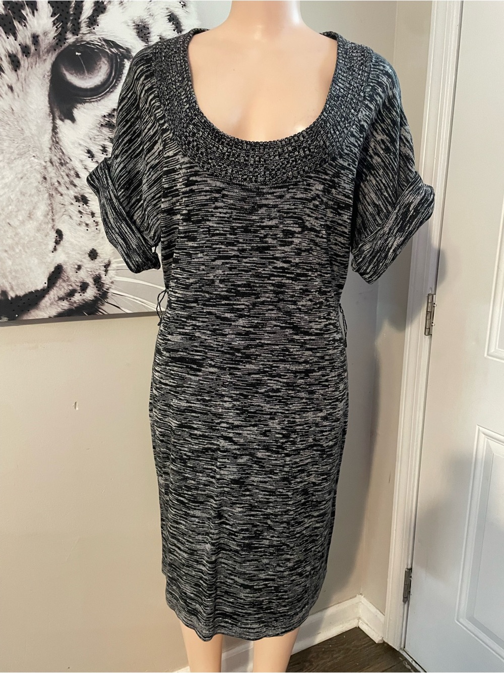 Calvin Klein marled knit short-sleeve sweater dress scoop neckline cuffed sleeve